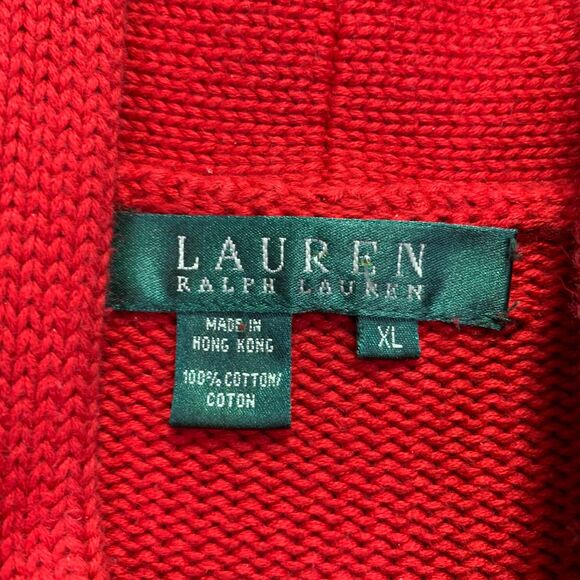 LAUREN RALPH LAUREN WOMEN'S XL ASYMMETRICAL WRAP CARDIGAN SWEATER RED GOLD VTG - Picture 4 of 14